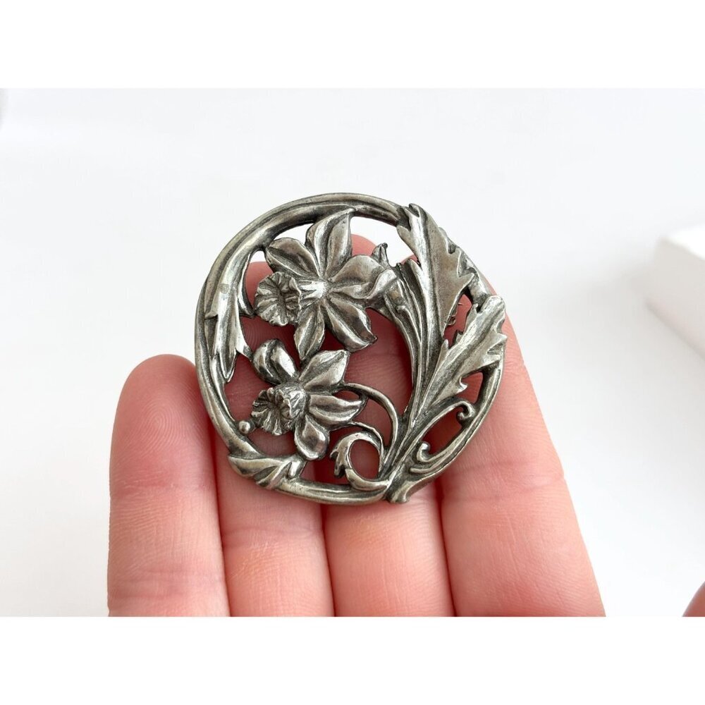 1987 Canadian Made Floral Pewter Art Nouveau Inspired Vintage Brooch Pin - Picture 14 of 14